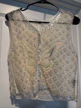POL Ivory Sequin & Beaded Sleeveless Embellished Tank